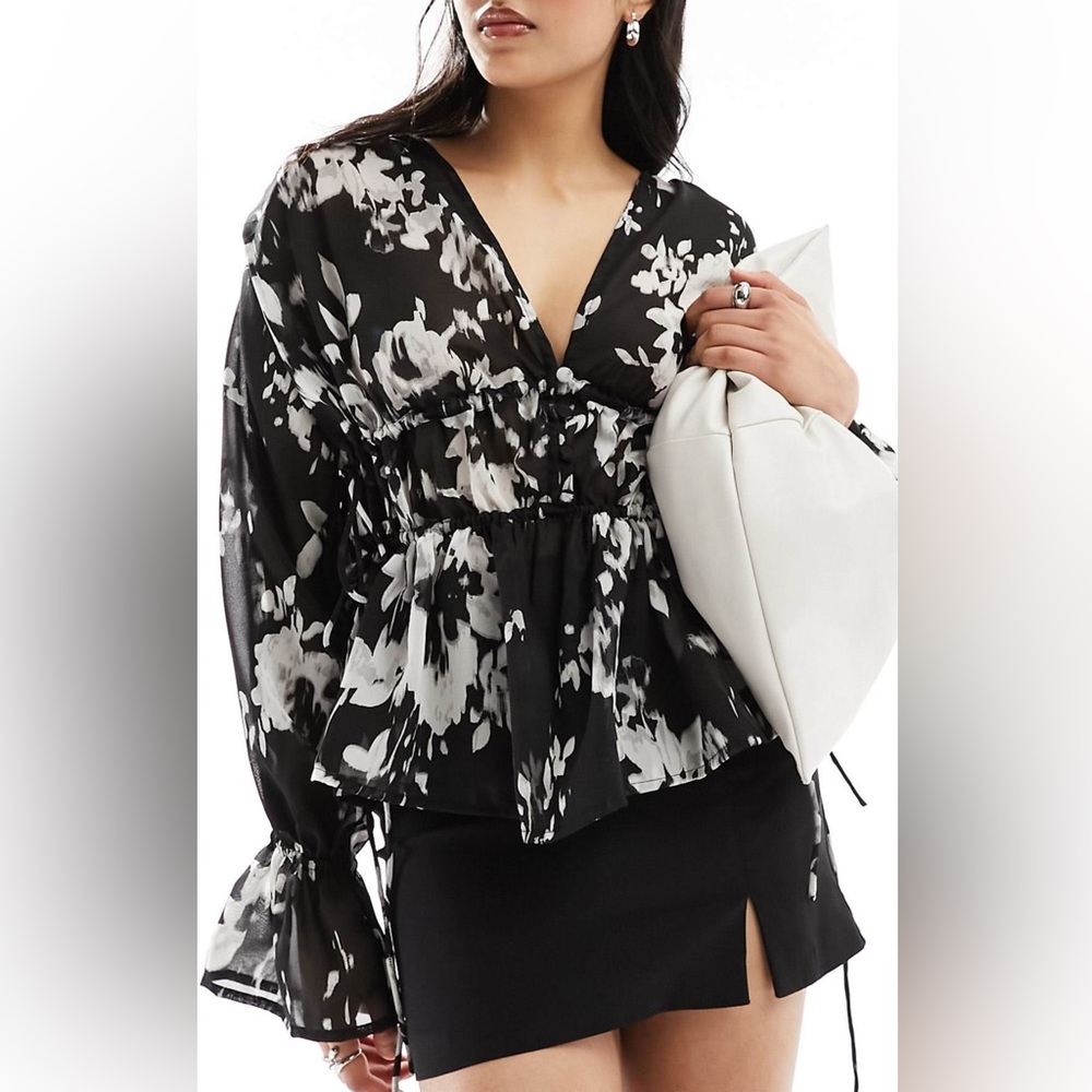 Elegant Black and White Floral Women's Top
